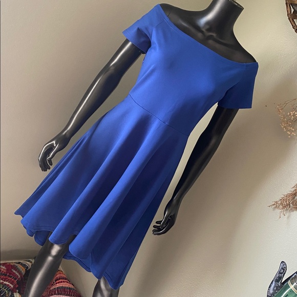Sarin Mathews Dresses & Skirts - Sarin Mathews Blue Off-Shoulder Short Sleeve High Low Dress NWTs